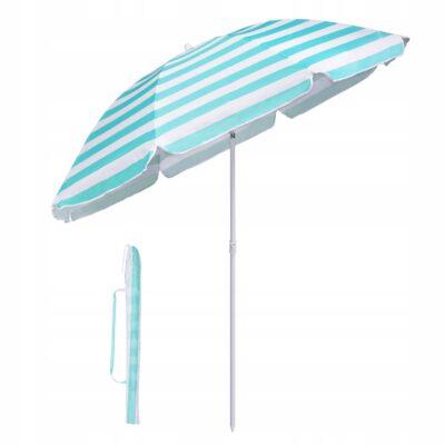 Parasol klasyczny 160 cm biało-turkusowy w paski