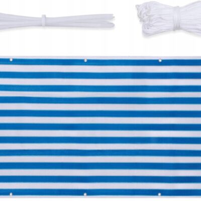 Osłona balkonowa na balkon 75 x 300 cm niebieska w paski HDPE