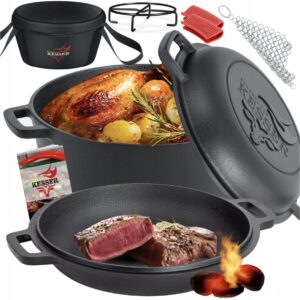 2w1 Dutch Oven BBQ z żeliwa 4,8L + 1,8L Kociołek Garnek Kesser