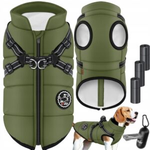 Kurtka dla psa Lovpet 5XL khaki z polarem + worki na odchody