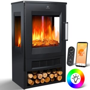 Kominek stojący z funkcją grzewczą elektryczny KESSER czarny 1800 W