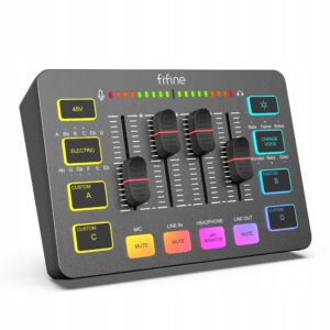 Mikser audio Fifine Sound Card SC3 Black USB z RGB XLR