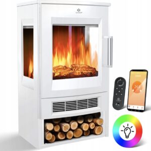 Kominek elektryczny Kesser Biały 1800W WIFi Timer 15-35 stopni C