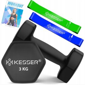 Hantle sześciokątne 2x 3 kg czarne z gumową powłoką Kesser