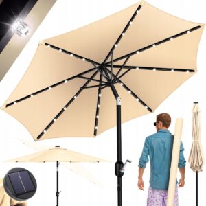 Parasol LED Solarny Parasol z korbą Kesser Beżowy średnica 265 cm