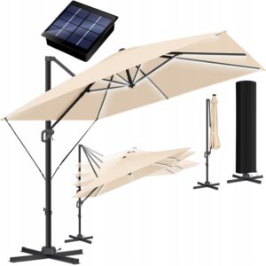 Parasol przeciwsłoneczny ogrodowy Led Beżowy KESSER 300 x 300 cm