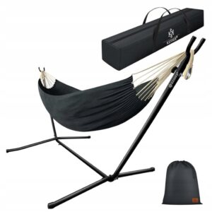 Hamak z drążkiem KESSER czarny 200 kg 220 x 150 cm antracyt