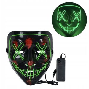 Maska LED zielona 17 x 20,5 cm Noc oczyszczenia Halloween