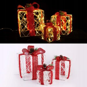 Zestaw 3 prezentów LED Pod choinkę Salcar Boże Narodzenie z kokardką