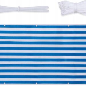 Osłona balkonowa na balkon 75 x 300 cm niebieska w paski HDPE