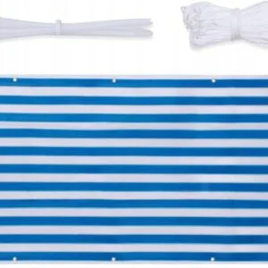 Osłona balkonowa na balkon 75 x 300 cm niebieska w paski HDPE