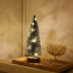 Mini choinka sztuczna na pniu 30cm sztuczny śnieg LED SALCAR