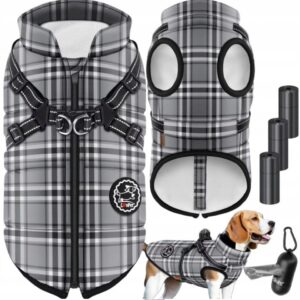 Kurtka dla psa Lovpet 3XL szara w kratę z polarem