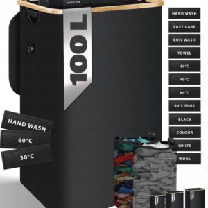 Kosz Na Pranie Bieliznę z Pokrywą Składany Duży 100l Pojemnik Do Segregacji