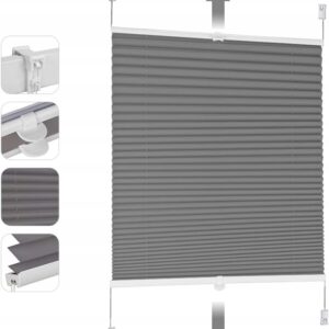 Roleta plisowana ciemnoszara 50 x 120 cm bez wiercenia