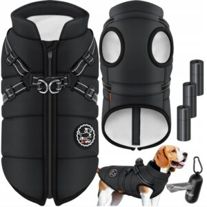 Kurtka dla psa Lovpet XL czarna z polarem + worki na odchody