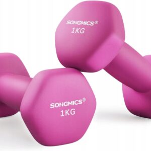 Hantle 2x1 kg neoprenowe heksagonalne różowe trening SONGMICS