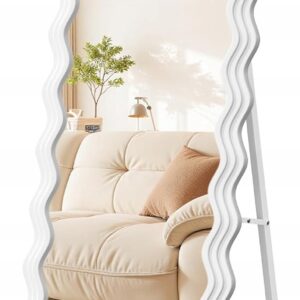 Lustro stojące 160x50 falowane białe z podstawką SONGMICS