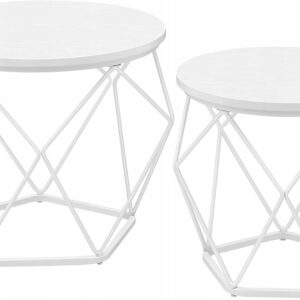 Zestaw 2 stolików kawowych okrągłe białe loft VASAGLE