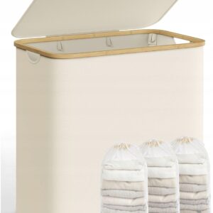 Kosz na pranie 150L 3 przegrody składany kremowy SONGMICS