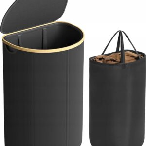 Kosz na pranie 90L z pokrywą wyjmowany worek czarny SONGMICS