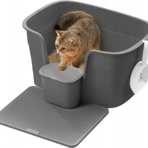 Kuweta dla dużego kota 64x44x33 cm wysoka ciemnoszara Feandrea