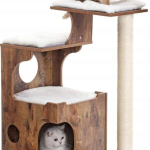 Drapak dla kota 88 cm domek sizal MDF stabilny brązowy Feandrea