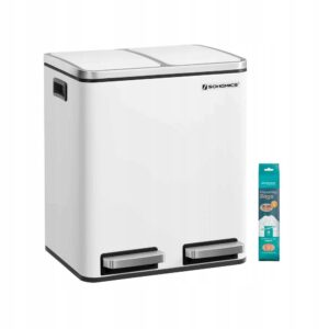 Kosz na śmieci 2x15L z pedałami biały do segregacji SONGMICS