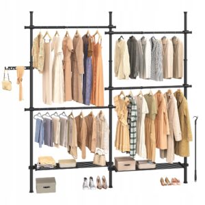 Wieszak teleskopowy do sufitu 162-238x208-310 cm czarny SONGMICS