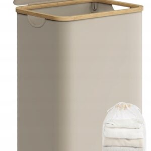 Kosz na pranie 90L wąski z pokrywą składany beżowy SONGMICS