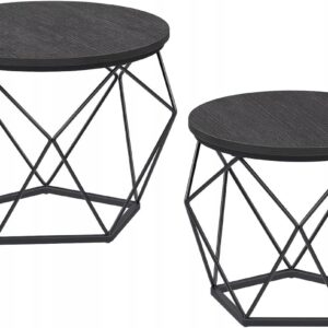 Zestaw 2 stolików kawowych okrągłe czarne loft VASAGLE