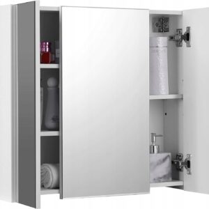 Szafka łazienkowa z lustrem 3 drzwi 60 cm biała VASAGLE