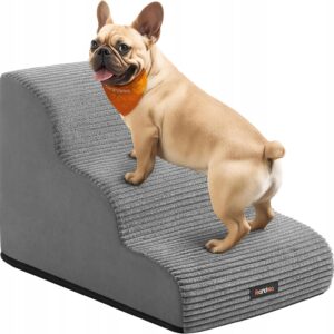 Schody dla psa 3 stopnie antypoślizgowe 43 cm szare Feandrea