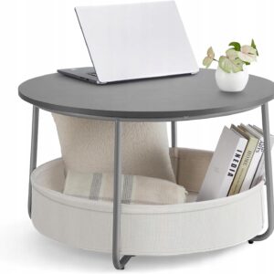 Okrągły stolik kawowy z koszem 57 l VASAGLE cementowo-kremowy