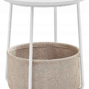 Okrągły stolik kawowy z koszem stolik pomocniczy biały nowoczesny Vasagle