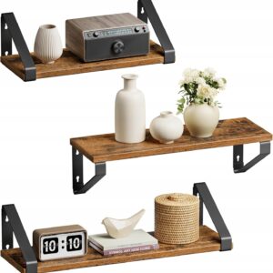 Półki ścienne zestaw 3 industrialne rustykalne brąz czarne VASAGLE