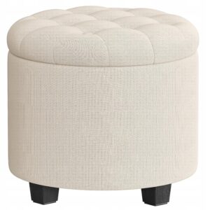 Pufa okrągła z pojemnikiem 45x45x44,5 cm beżowa SONGMICS