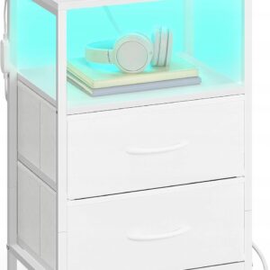 Szafka nocna z ładowarką LED USB APP biała SONGMICS