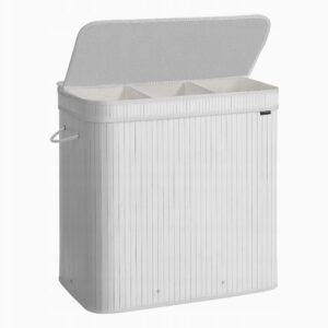 Kosz na pranie 150L bambusowy z pokrywą biały SONGMICS