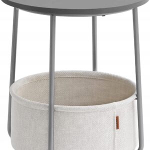 Okrągły stolik kawowy z koszem stolik pomocniczy szary nowoczesny Vasagle