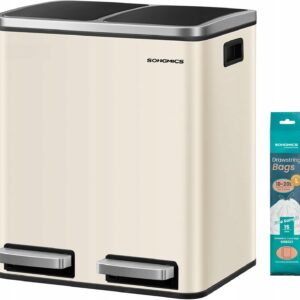 Kosz na śmieci 2 x 30 L z pedałem 2 komory SONGMICS migdałowy