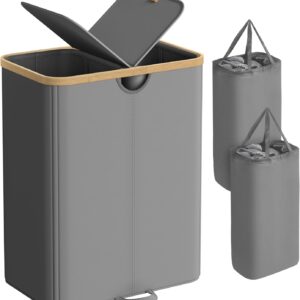 Kosz na pranie 150L 2 komory z pokrywą bambus SONGMICS