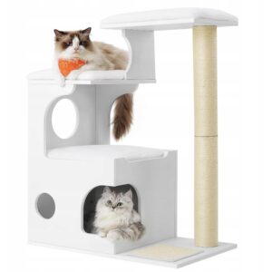 Drapak dla kota 86 cm z budką biały Feandrea