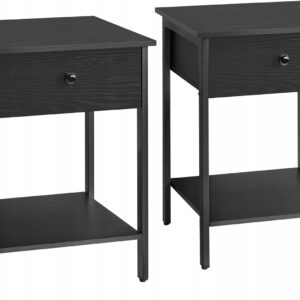Szafka nocna z szufladą i półką czarna 2 szt 40x40x55 VASAGLE