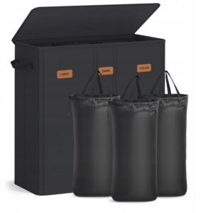 Kosz na pranie 160L 3 komory z pokrywą czarny Songmics