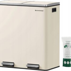 Kosz na śmieci 2 x 30 L z pedałem 2 komory SONGMICS kremowy