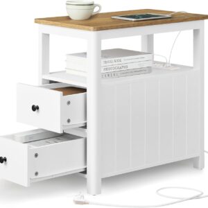 Wąska szafka nocna z gniazdkami i USB 60 cm VASAGLE Biała