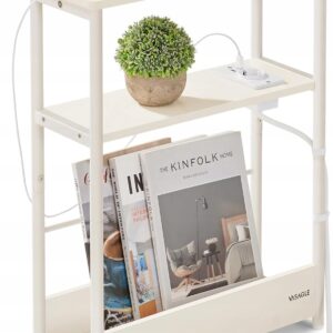 Wąski stolik nocny z gniazdkiem i USB 18x45x58 biały 3 półki