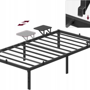 Stelaż łóżka 90x200 metalowy z półkami czarny VASAGLE