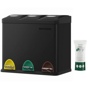 Kosz na śmieci 3 komory 24L metalowy pedałowy czarny SONGMICS